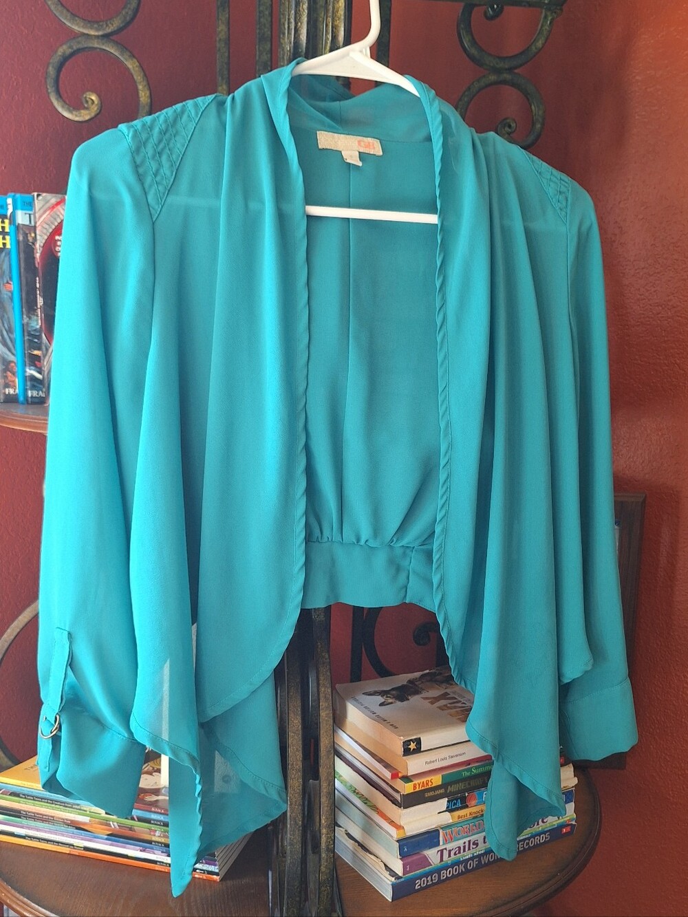 Gianni Bini Teal Open-Front Draped Wrap